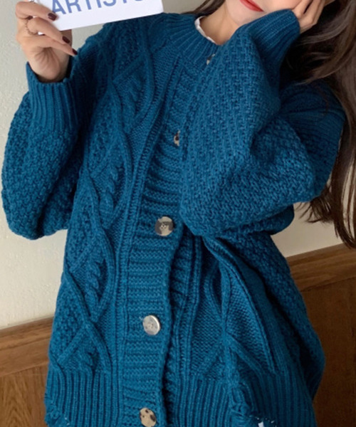 c.u.l（シーユーエル）の「【c.u.l:w】ケーブル編みクラッシュボリュームカーディガン culw89（ニット/セーター・レディース・ブルー/オレンジ/アイボリー・FREE）」の11枚目の写真