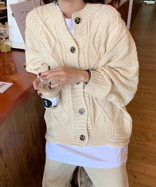 c.u.l（シーユーエル）の「【c.u.l:w】ケーブル編みクラッシュボリュームカーディガン culw89（ニット/セーター・レディース・ブルー/オレンジ/アイボリー・FREE）」の21枚目の写真