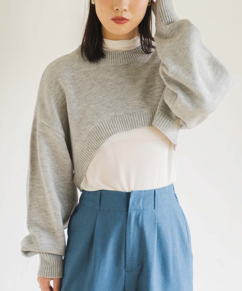 WEGO（ウィゴー）の「WEGO/2WAYスーパーショートニット（ニット/セーター・レディース・ホワイト/ブラック/グリーン/杢グレー/ピンク/ブラック系その他5・FREE）」の5枚目の写真