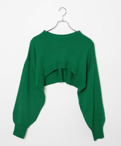 WEGO（ウィゴー）の「WEGO/2WAYスーパーショートニット（ニット/セーター・レディース・ホワイト/ブラック/グリーン/杢グレー/ピンク/ブラック系その他5・FREE）」の8枚目の写真