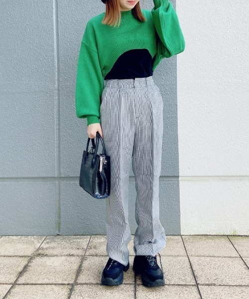 WEGO（ウィゴー）の「WEGO/2WAYスーパーショートニット（ニット/セーター・レディース・ホワイト/ブラック/グリーン/杢グレー/ピンク/ブラック系その他5・FREE）」の9枚目の写真