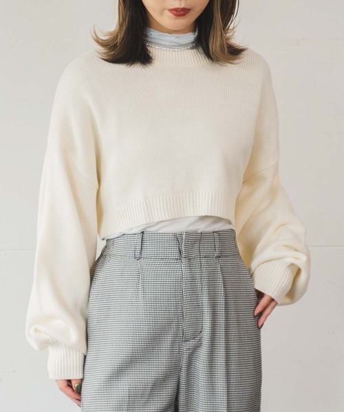 WEGO（ウィゴー）の「WEGO/2WAYスーパーショートニット（ニット/セーター・レディース・ホワイト/ブラック/グリーン/杢グレー/ピンク/ブラック系その他5・FREE）」の7枚目の写真