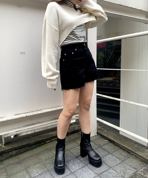 WEGO（ウィゴー）の「WEGO/2WAYスーパーショートニット（ニット/セーター・レディース・ホワイト/ブラック/グリーン/杢グレー/ピンク/ブラック系その他5・FREE）」の11枚目の写真