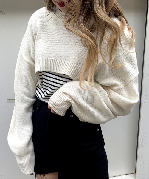 WEGO（ウィゴー）の「WEGO/2WAYスーパーショートニット（ニット/セーター・レディース・ホワイト/ブラック/グリーン/杢グレー/ピンク/ブラック系その他5・FREE）」の12枚目の写真