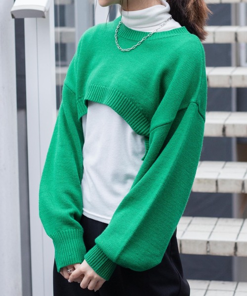 WEGO（ウィゴー）の「WEGO/2WAYスーパーショートニット（ニット/セーター・レディース・ホワイト/ブラック/グリーン/杢グレー/ピンク/ブラック系その他5・FREE）」の17枚目の写真