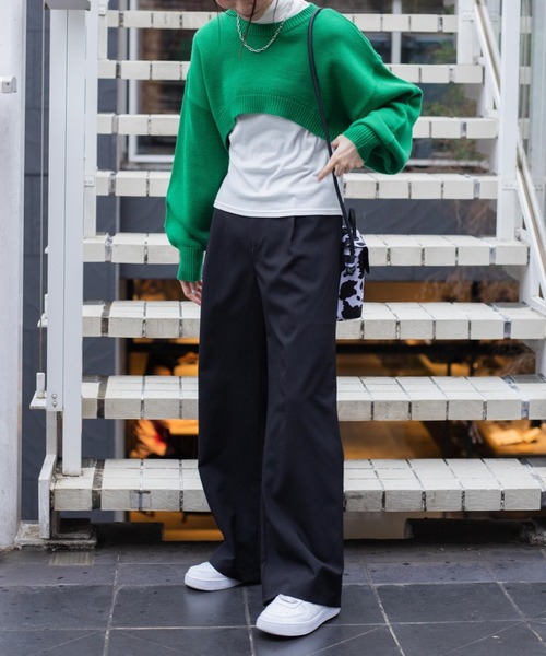 WEGO（ウィゴー）の「WEGO/2WAYスーパーショートニット（ニット/セーター・レディース・ホワイト/ブラック/グリーン/杢グレー/ピンク/ブラック系その他5・FREE）」の14枚目の写真