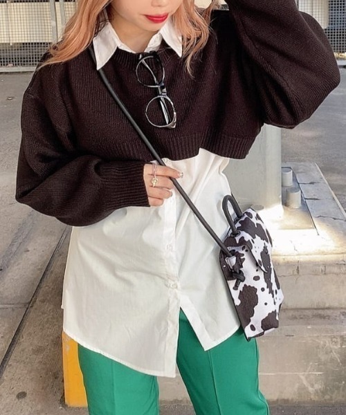 WEGO（ウィゴー）の「WEGO/2WAYスーパーショートニット（ニット/セーター・レディース・ホワイト/ブラック/グリーン/杢グレー/ピンク/ブラック系その他5・FREE）」の13枚目の写真