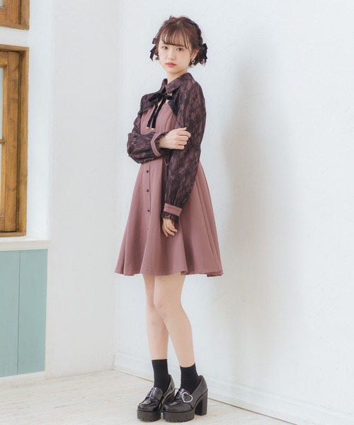 ジャンク品　VALENTINO　ワンピース　レース　リボンチョーカー　ボウタイ ROJITA（ロジータ）の「レース切替リボンチョーカーOP