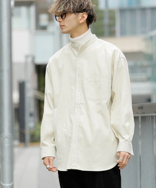 Beno(ビーノ)の「コーデュロイ バンドカラー オーバーシャツ(シャツ/ブラウス・メンズ・ブラック/ダークブラウン/ネイビー/グリーン/アイボリー・M/L)」の3枚目の写真