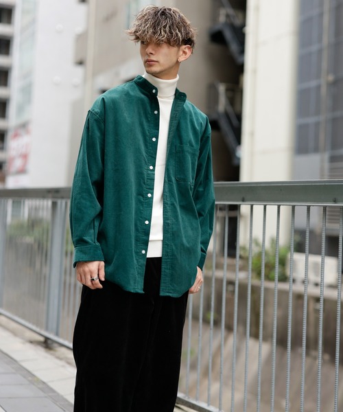 Beno(ビーノ)の「コーデュロイ バンドカラー オーバーシャツ(シャツ/ブラウス・メンズ・ブラック/ダークブラウン/ネイビー/グリーン/アイボリー・M/L)」の11枚目の写真