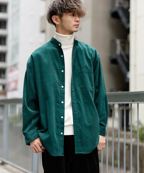 Beno(ビーノ)の「コーデュロイ バンドカラー オーバーシャツ(シャツ/ブラウス・メンズ・ブラック/ダークブラウン/ネイビー/グリーン/アイボリー・M/L)」の10枚目の写真