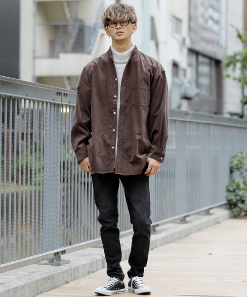 Beno(ビーノ)の「コーデュロイ バンドカラー オーバーシャツ(シャツ/ブラウス・メンズ・ブラック/ダークブラウン/ネイビー/グリーン/アイボリー・M/L)」の14枚目の写真