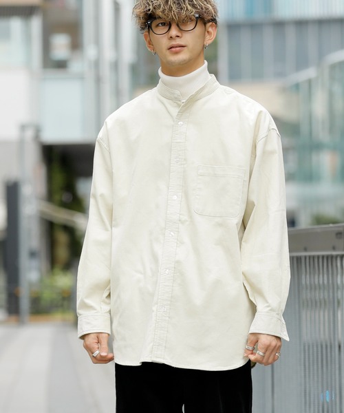 Beno(ビーノ)の「コーデュロイ バンドカラー オーバーシャツ(シャツ/ブラウス・メンズ・ブラック/ダークブラウン/ネイビー/グリーン/アイボリー・M/L)」の8枚目の写真