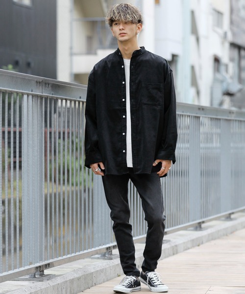 Beno(ビーノ)の「コーデュロイ バンドカラー オーバーシャツ(シャツ/ブラウス・メンズ・ブラック/ダークブラウン/ネイビー/グリーン/アイボリー・M/L)」の13枚目の写真