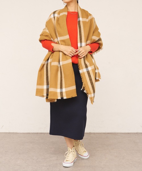 Casselini（キャセリーニ）の「【Casselini/キャセリーニ】チェックストール（マフラー・レディース・ベージュ/アイボリー・ONE SIZE）」の8枚目の写真