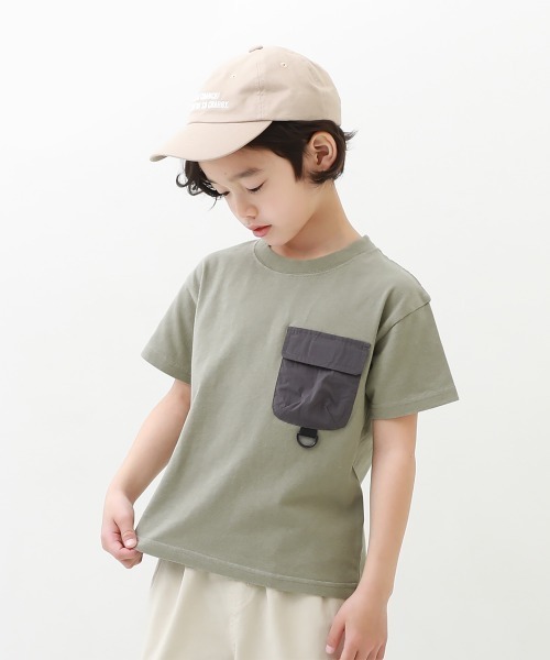 devirock(デビロック)の「バックプリント異素材ポケット半袖Tシャツ(Tシャツ/カットソー・キッズ・パープル/オフホワイト/ライトカーキ/スミクロ・120cm/140cm/130cm/150cm/160cm/110cm/100cm)」の1枚目の写真