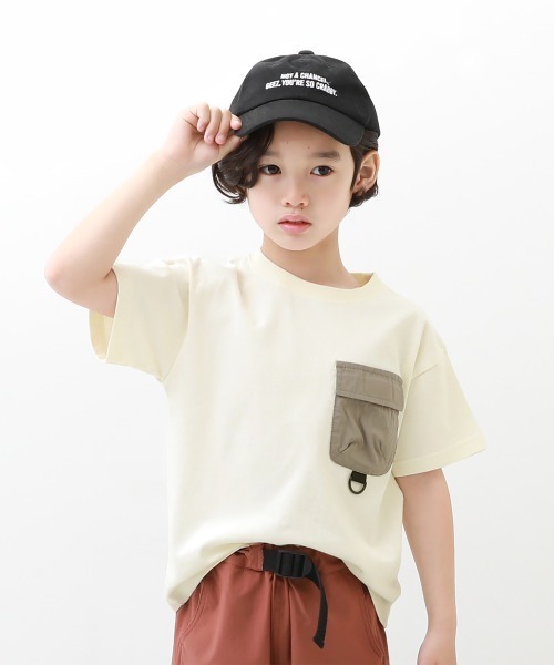 devirock(デビロック)の「バックプリント異素材ポケット半袖Tシャツ(Tシャツ/カットソー・キッズ・パープル/オフホワイト/ライトカーキ/スミクロ・120cm/140cm/130cm/150cm/160cm/110cm/100cm)」の2枚目の写真