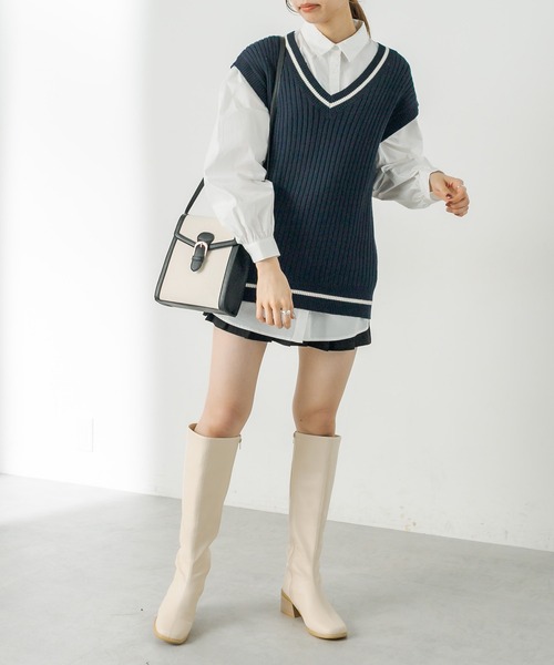 OLIVE des OLIVE(オリーブデオリーブ)の「旬なベスト×シャツSET(ベスト・レディース・ライトグレー/ネイビー/オフホワイト・FREE)」の5枚目の写真