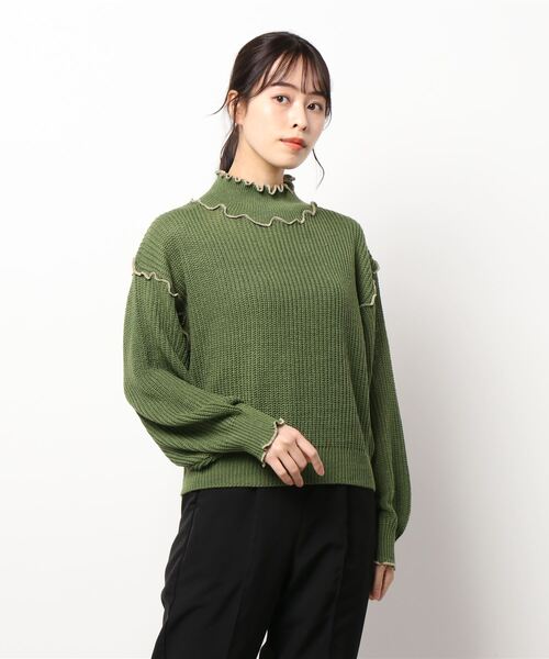 ehka sopo（エヘカソポ）の「配色メローハイネックニット（ニット/セーター・レディース・ブラック/ベージュ/グリーン/キナリ・ﾌﾘ-）」の4枚目の写真