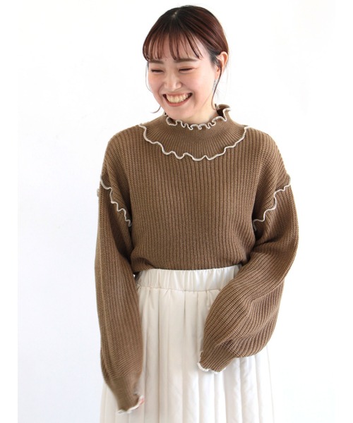 ehka sopo（エヘカソポ）の「配色メローハイネックニット（ニット/セーター・レディース・ブラック/ベージュ/グリーン/キナリ・ﾌﾘ-）」の3枚目の写真