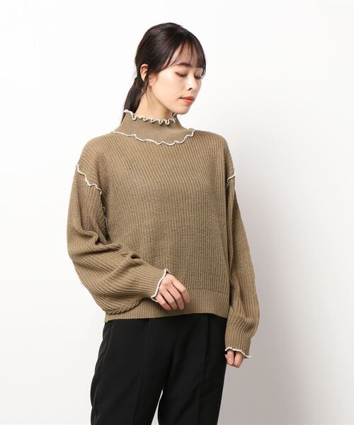 ehka sopo（エヘカソポ）の「配色メローハイネックニット（ニット/セーター・レディース・ブラック/ベージュ/グリーン/キナリ・ﾌﾘ-）」の15枚目の写真