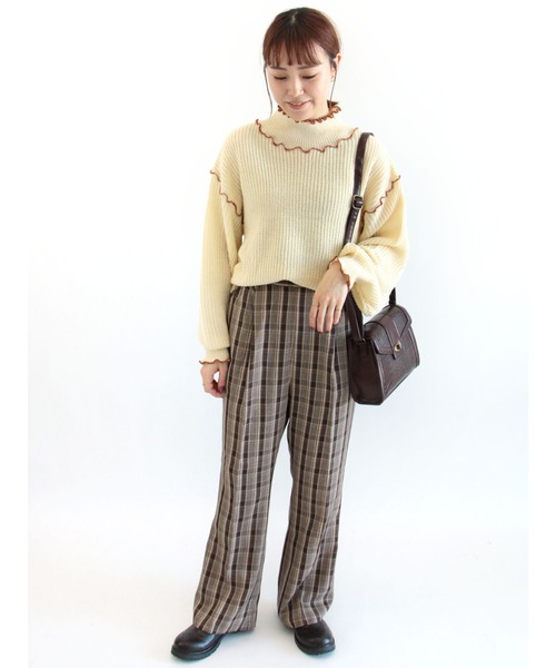 ehka sopo（エヘカソポ）の「配色メローハイネックニット（ニット/セーター・レディース・ブラック/ベージュ/グリーン/キナリ・ﾌﾘ-）」の7枚目の写真