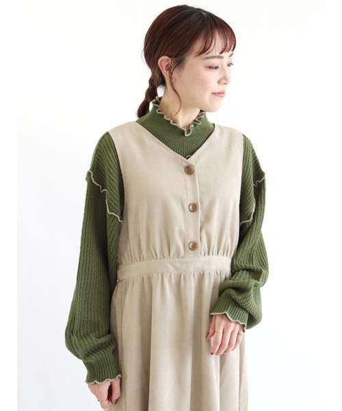 ehka sopo（エヘカソポ）の「配色メローハイネックニット（ニット/セーター・レディース・ブラック/ベージュ/グリーン/キナリ・ﾌﾘ-）」の12枚目の写真