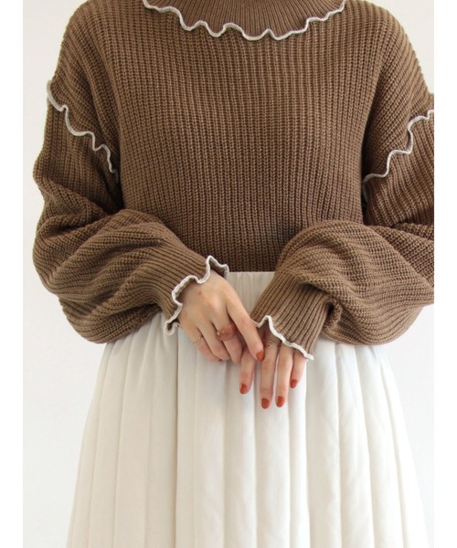 ehka sopo（エヘカソポ）の「配色メローハイネックニット（ニット/セーター・レディース・ブラック/ベージュ/グリーン/キナリ・ﾌﾘ-）」の14枚目の写真