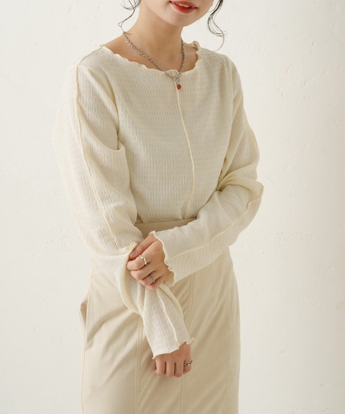 Kastane(カスタネ)の「シャーリングメロウプルオーバー(Tシャツ/カットソー・レディース・ブラック/サックスブルー/アイボリー・FREE)」の14枚目の写真