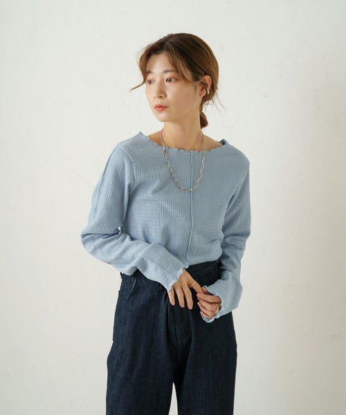 Kastane(カスタネ)の「シャーリングメロウプルオーバー(Tシャツ/カットソー・レディース・ブラック/サックスブルー/アイボリー・FREE)」の10枚目の写真