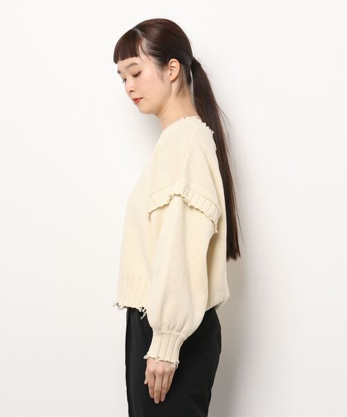 Fashion Letter(ファッションレター)の「ダメージデザインショートニット(ニット/セーター・レディース・ダークグレー/キナリ/イエロー/ブルーグリーン・M)」の18枚目の写真