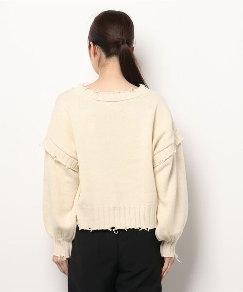 Fashion Letter(ファッションレター)の「ダメージデザインショートニット(ニット/セーター・レディース・ダークグレー/キナリ/イエロー/ブルーグリーン・M)」の9枚目の写真
