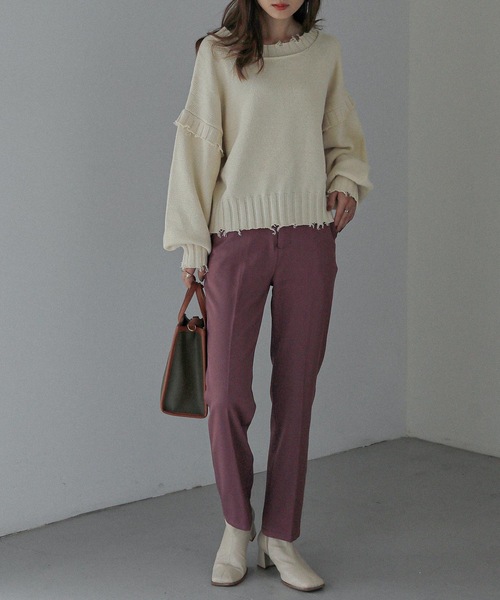Fashion Letter(ファッションレター)の「ダメージデザインショートニット(ニット/セーター・レディース・ダークグレー/キナリ/イエロー/ブルーグリーン・M)」の10枚目の写真
