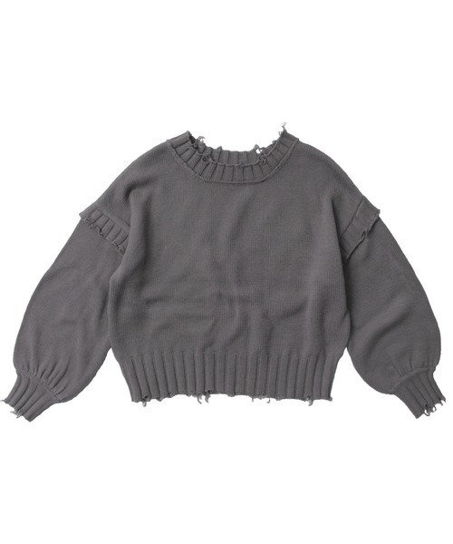 Fashion Letter(ファッションレター)の「ダメージデザインショートニット(ニット/セーター・レディース・ダークグレー/キナリ/イエロー/ブルーグリーン・M)」の8枚目の写真