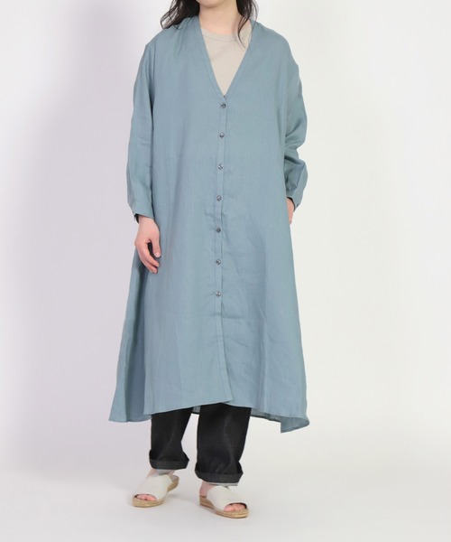 honnete V LONG SHIRTS リネンVネックロングシャツ（V LONG