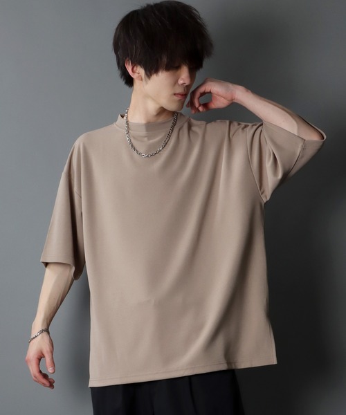 SITRY（シトリー）の「Cut georgette Big silhouette mock neck pullover/カット ジョーゼット ビッグシルエット モックネック プルオーバー（Tシャツ/カットソー・メンズ・ブラック/ネイビー/グレー/オフホワイト/グレイッシュベージュ/グレイッシュブルー/ブラウン/チャコールグレー・M/L/XL）」の7枚目の写真