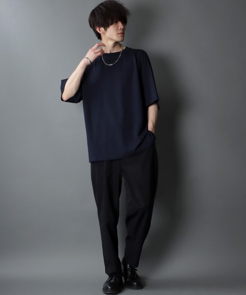 SITRY（シトリー）の「Cut georgette Big silhouette mock neck pullover/カット ジョーゼット ビッグシルエット モックネック プルオーバー（Tシャツ/カットソー・メンズ・ブラック/ネイビー/グレー/オフホワイト/グレイッシュベージュ/グレイッシュブルー/ブラウン/チャコールグレー・M/L/XL）」の19枚目の写真