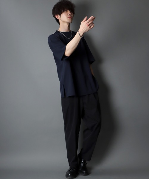 SITRY（シトリー）の「Cut georgette Big silhouette mock neck pullover/カット ジョーゼット ビッグシルエット モックネック プルオーバー（Tシャツ/カットソー・メンズ・ブラック/ネイビー/グレー/オフホワイト/グレイッシュベージュ/グレイッシュブルー/ブラウン/チャコールグレー・M/L/XL）」の21枚目の写真