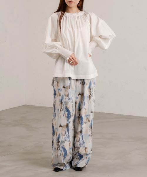 Ezick（エジック）の「タイプライターギャザーブラウス（シャツ/ブラウス・レディース・オレンジ/オフホワイト・FREE）」の14枚目の写真