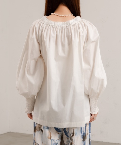 Ezick（エジック）の「タイプライターギャザーブラウス（シャツ/ブラウス・レディース・オレンジ/オフホワイト・FREE）」の13枚目の写真