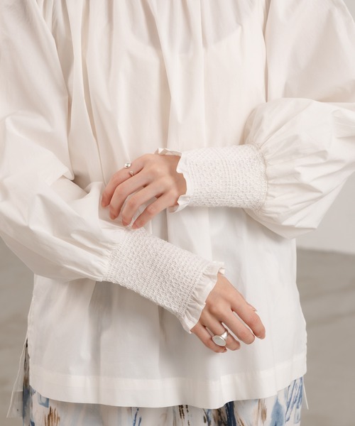 Ezick（エジック）の「タイプライターギャザーブラウス（シャツ/ブラウス・レディース・オレンジ/オフホワイト・FREE）」の18枚目の写真