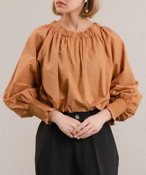Ezick（エジック）の「タイプライターギャザーブラウス（シャツ/ブラウス・レディース・オレンジ/オフホワイト・FREE）」の3枚目の写真