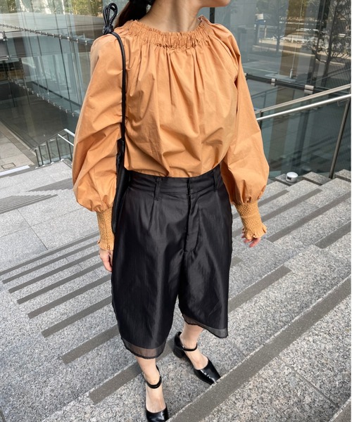 Ezick（エジック）の「タイプライターギャザーブラウス（シャツ/ブラウス・レディース・オレンジ/オフホワイト・FREE）」の20枚目の写真