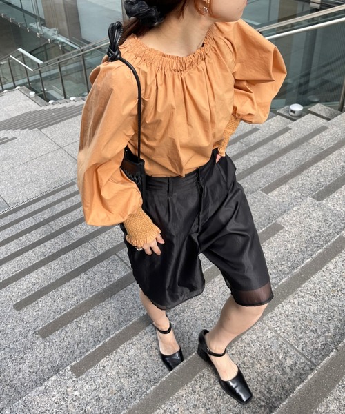 Ezick（エジック）の「タイプライターギャザーブラウス（シャツ/ブラウス・レディース・オレンジ/オフホワイト・FREE）」の21枚目の写真