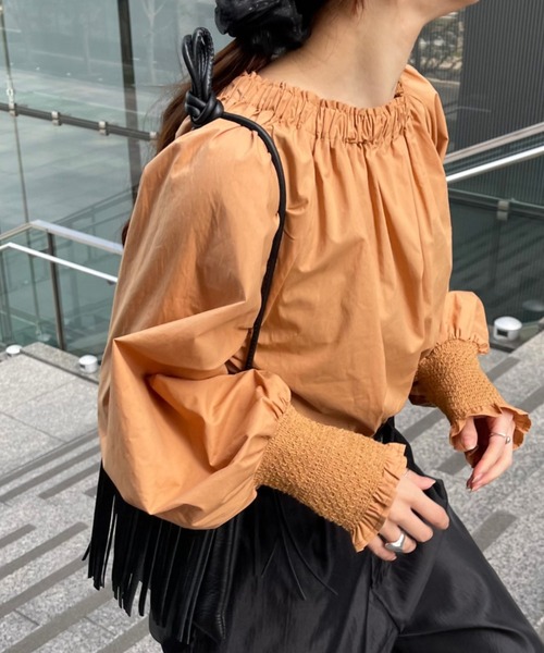 Ezick（エジック）の「タイプライターギャザーブラウス（シャツ/ブラウス・レディース・オレンジ/オフホワイト・FREE）」の22枚目の写真