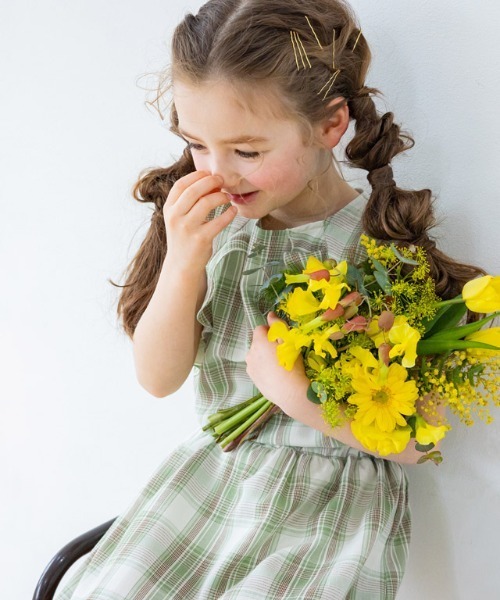 kidsチェックフリルノースリーブブラウス