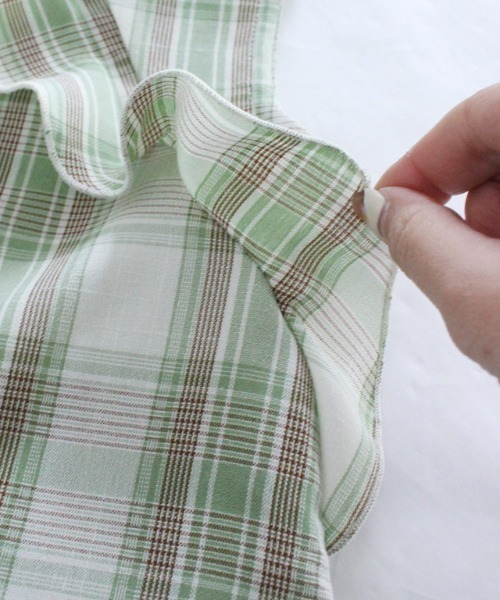 kidsチェックフリルノースリーブブラウス