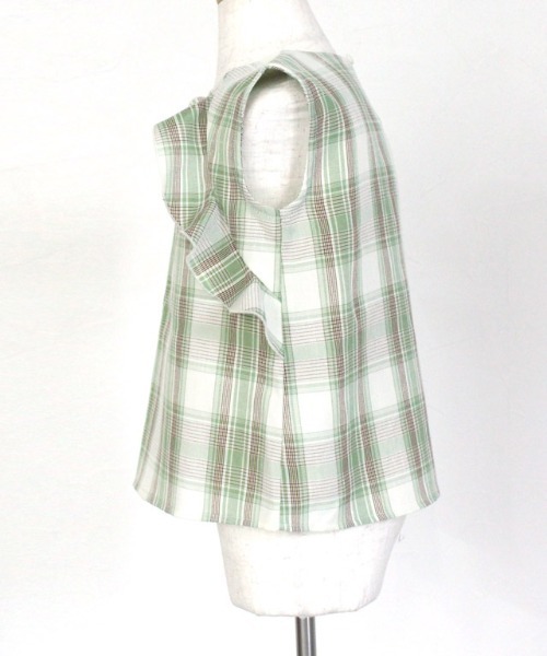 kidsチェックフリルノースリーブブラウス