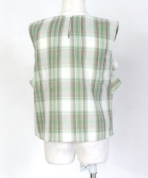 kidsチェックフリルノースリーブブラウス