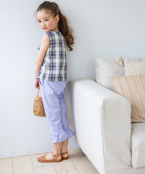 kidsチェックフリルノースリーブブラウス